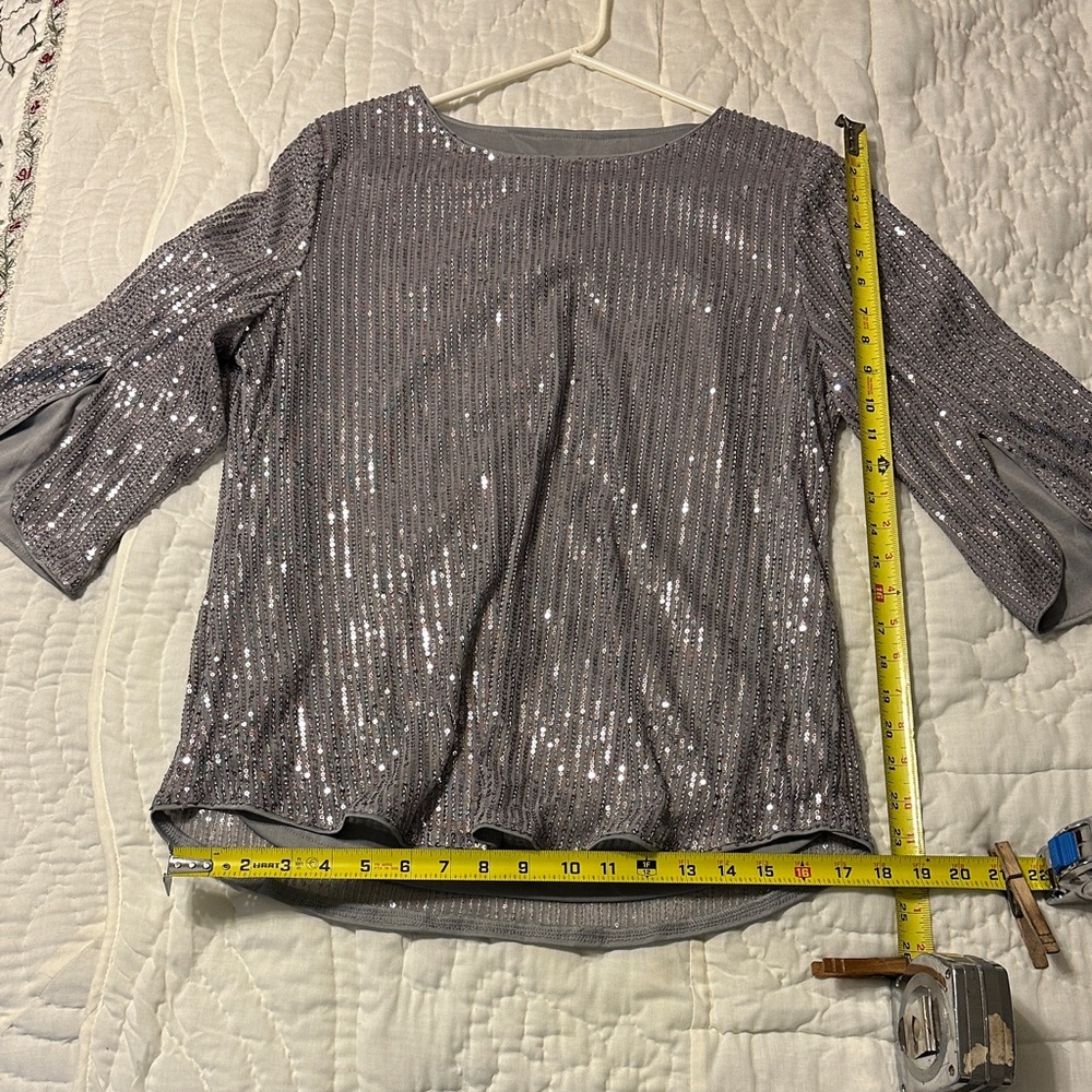 New Grace Karin Silver Sequin Blouse